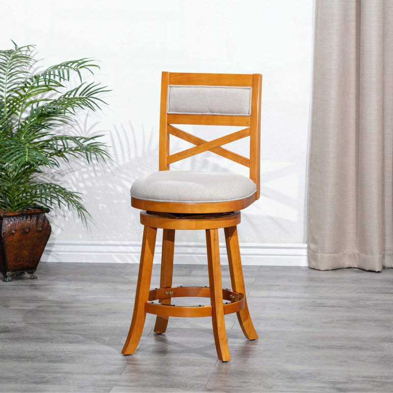 Tabouret pivotant à hauteur de comptoir - siège en tissu beige, Siège beige / structure naturelle