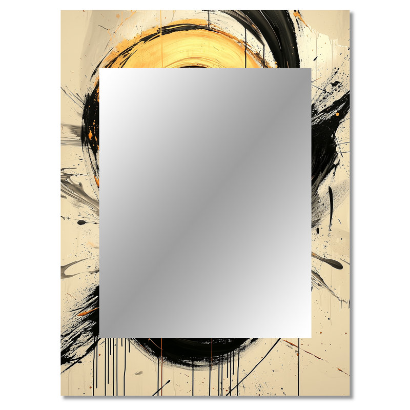 Abstract Circle In Gold And Grey Tones II - Abstract Shapes Decorative Mirror, Gold Wall Mirror, Printed Metal Art, 40" x 30"