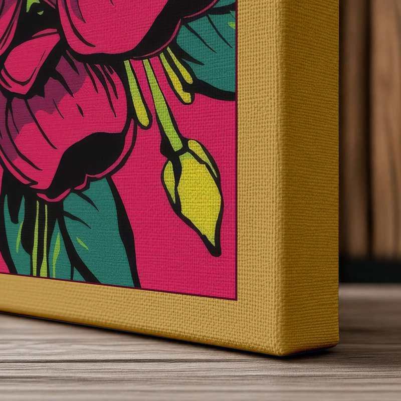 Clustered Magenta Blooms Botanical - Wrapped Canvas, 24x16 - 61.0 x 40.6 cm, Ochre Border