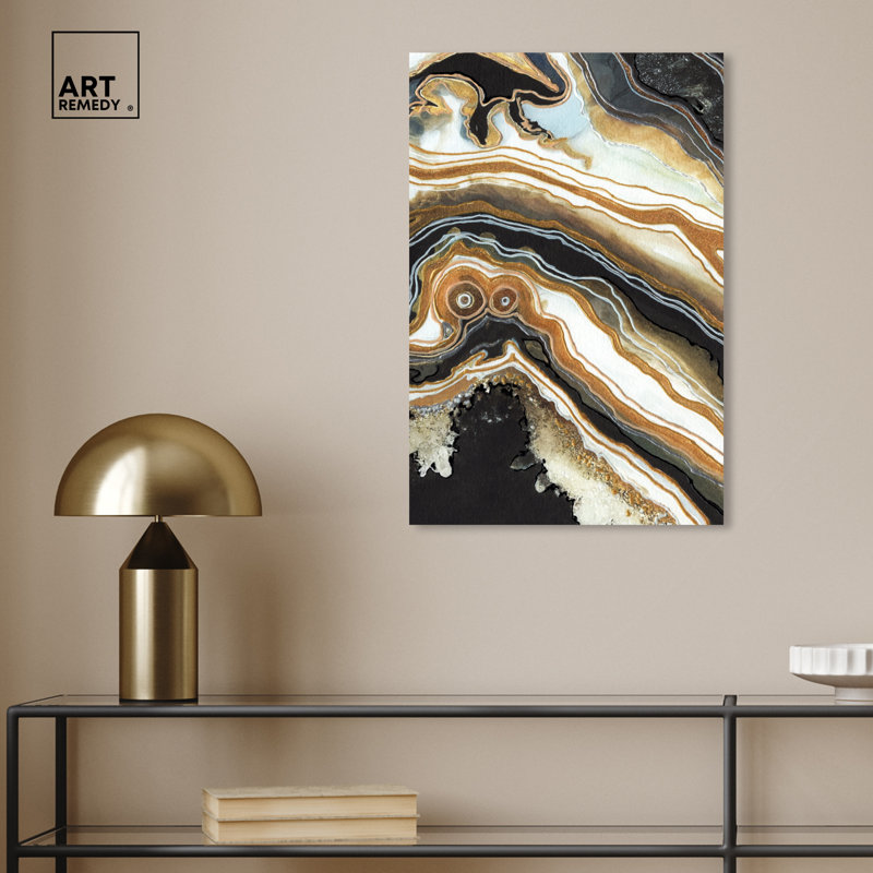 Black and Gold Abstract Geode Canvas Wall Art, 16" x 24"