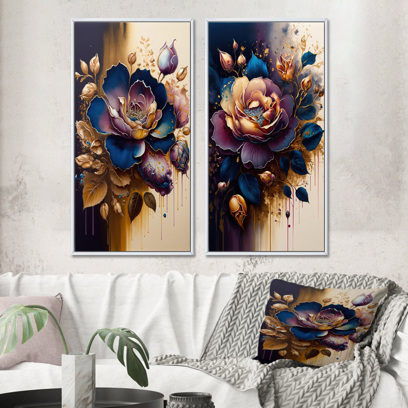 «Night Shade Rose Design» - ensemble de 2 reproductions, Cadre blanc, H 32 po x l 32 po