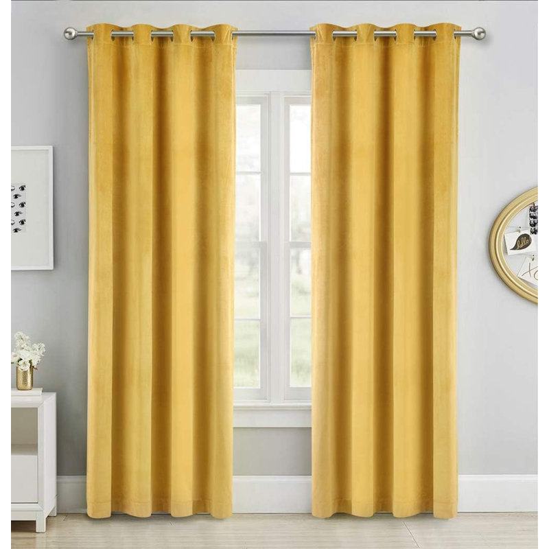 Velvet Blackout Curtain Pair, 52" W x 108" L, Yellow