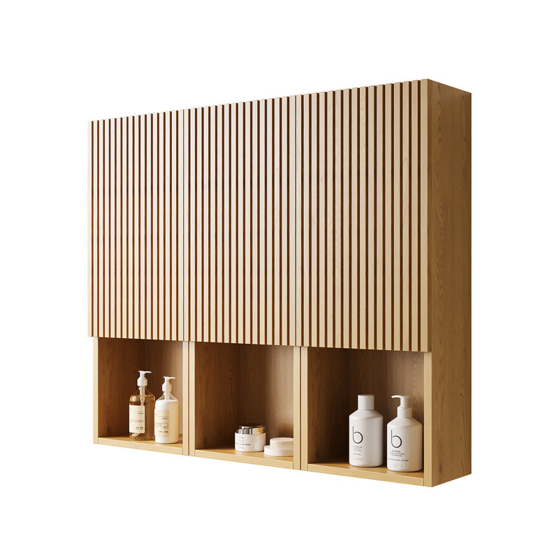 41" Bathroom Wall Cabinet - 31 Cabinets Oak Wood Texture Plywood Frame Waterproof & -proof French 3d Groove Door Panels Mounted Cabinetry 3 Units Color Scheme Built - Semi-