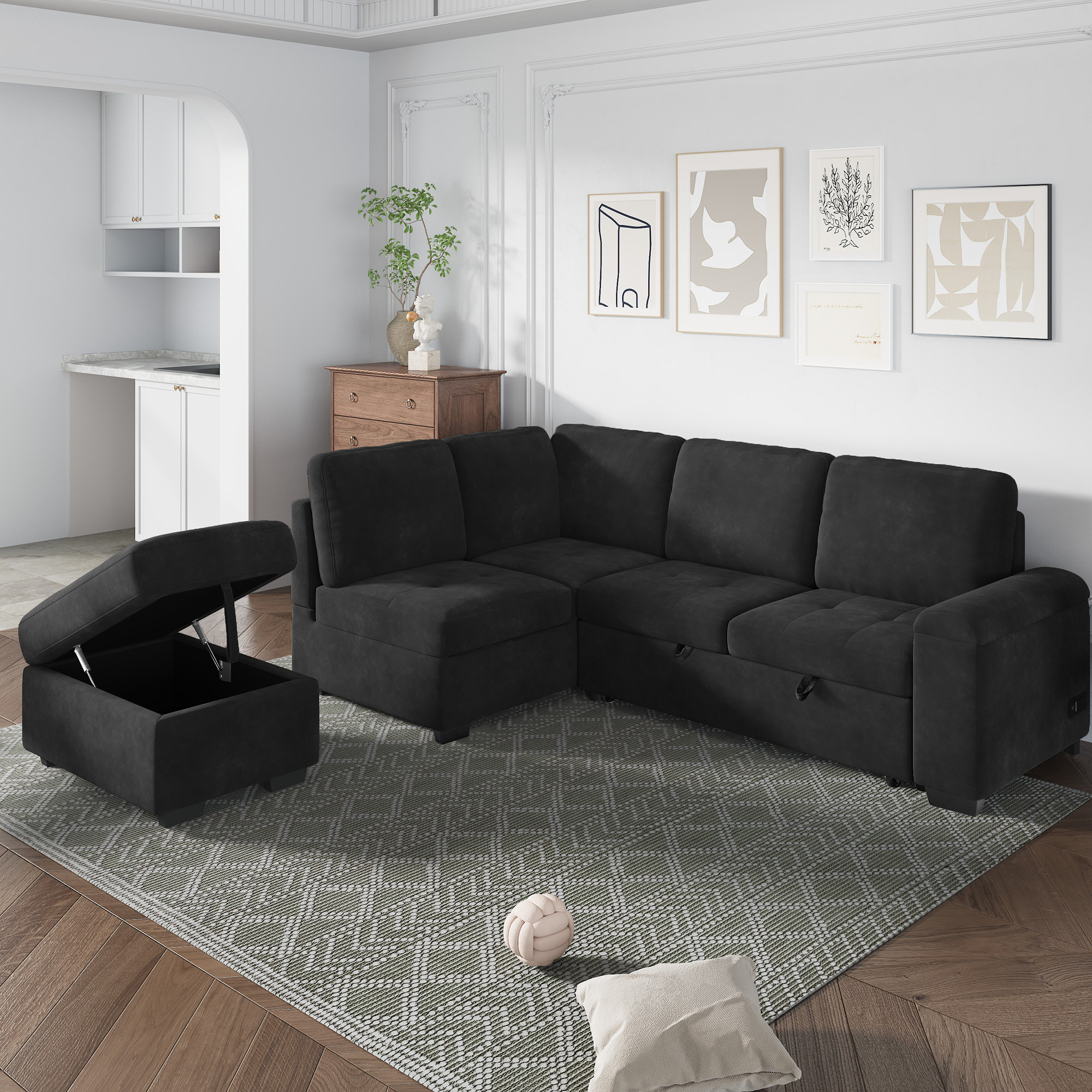 Latitude Run® L-Shaped Sectional Sofa Bed Pull Out Sleeper Couch with ...