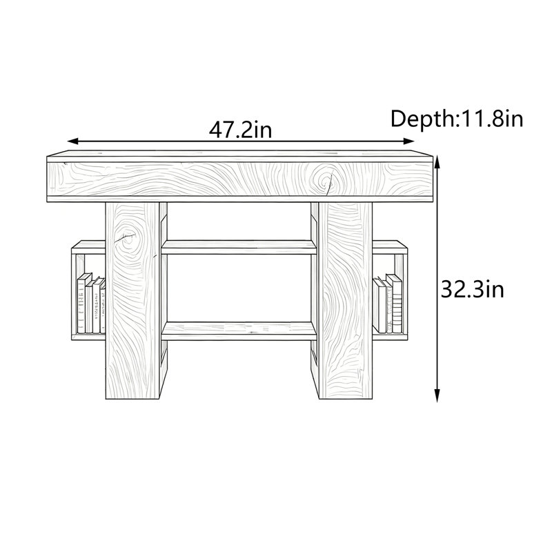 Console de style Wabi-Sabi, H 32,3 po x l 42,7 po x P 11,8 po