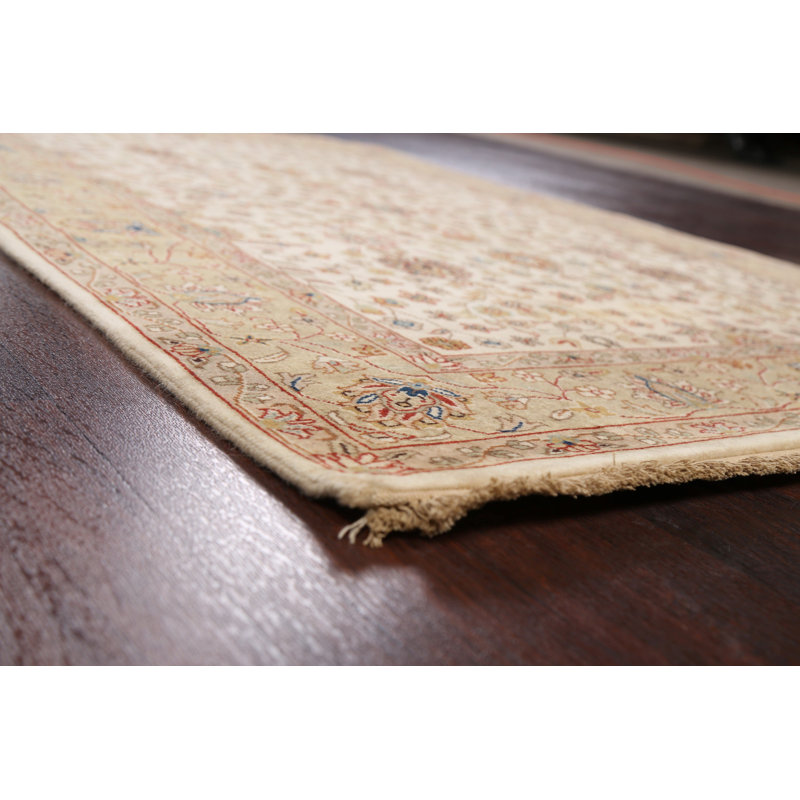 Tapis ivoire en laine noué à la main de conception unique 4 pi 1 po x 5 pi 10 po New Age
