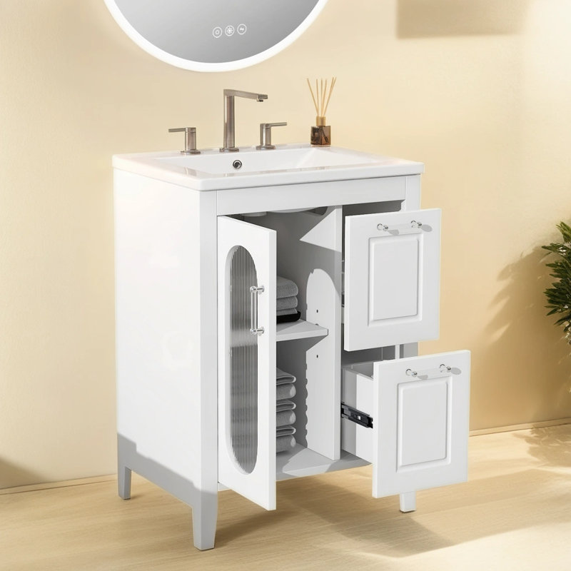 Ahlaya 24'' Free Standing Single Bathroom Vanity with Ceramic Top, White