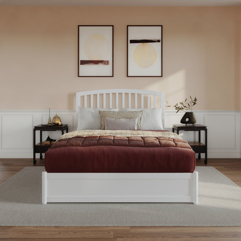 Lamari Solid Wood Storage Platform Bed with Footboard & Under Bed Drawers, White, Queen