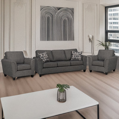 Ensemble de canapé et deux chaises en tissu Belknap, gris anthracite