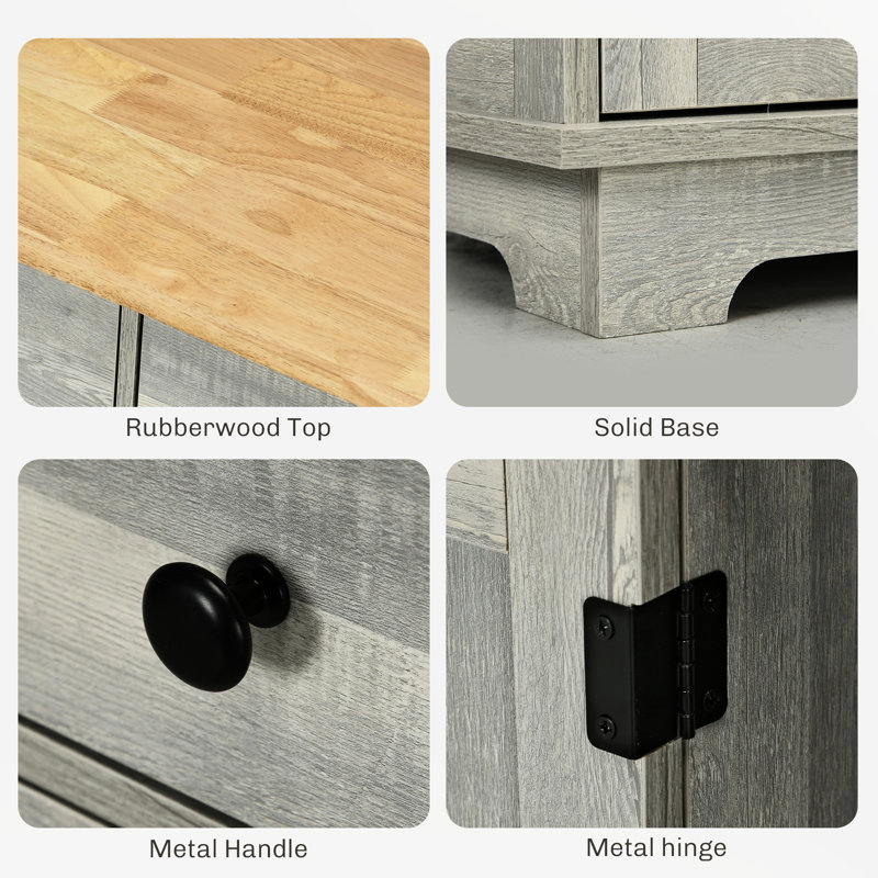 Modern Gray Kitchen Cabinet - Sideboard With 3 Drawers, Adjustable Shelf, And Doors For Plates Storage Doors, Shelves