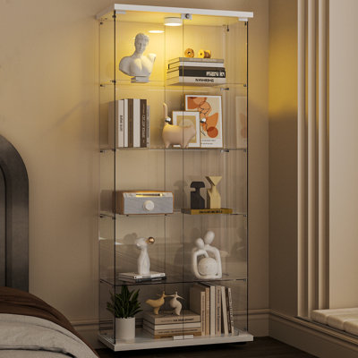 Jabdiel 5-Shelf Tempered Glass Display Cabinet with LED Light,  and 2 Doors