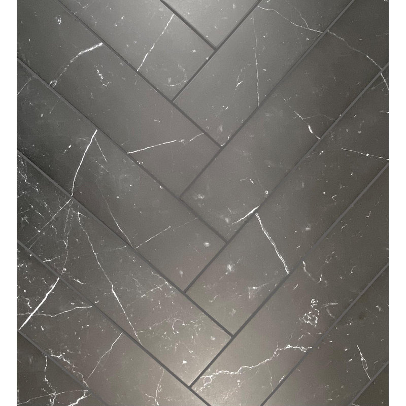 Gwen 4" x 19" Porcelain Marble Look Subway Wall & Floor Tile, Marquina Black