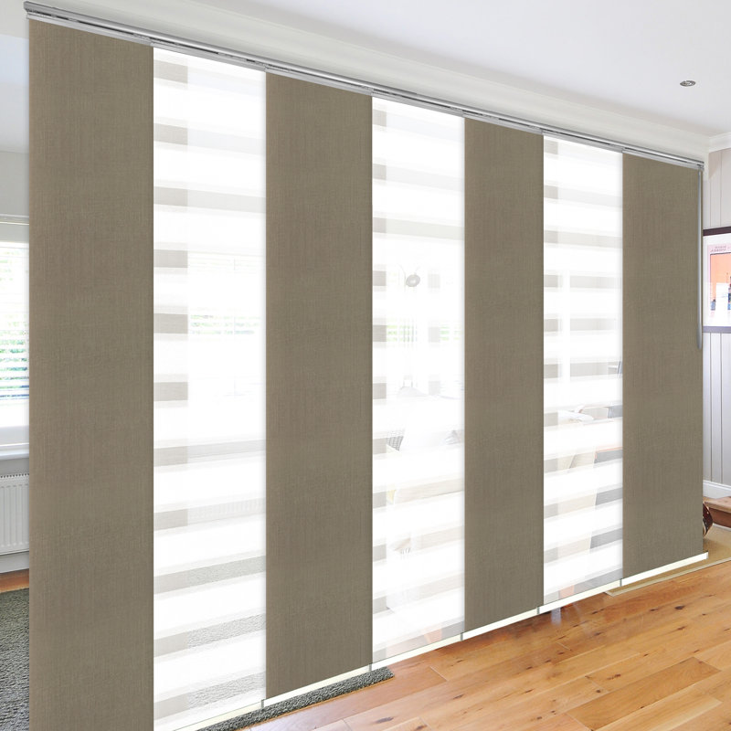 7-Panel Single Rail Panel Track Extendable 110"-153"W x 94"H, Panel Width 23.5", Macadamia, Cornsilk, White