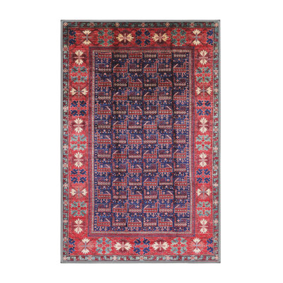 Tapis géométrique rouge / bleu / beige