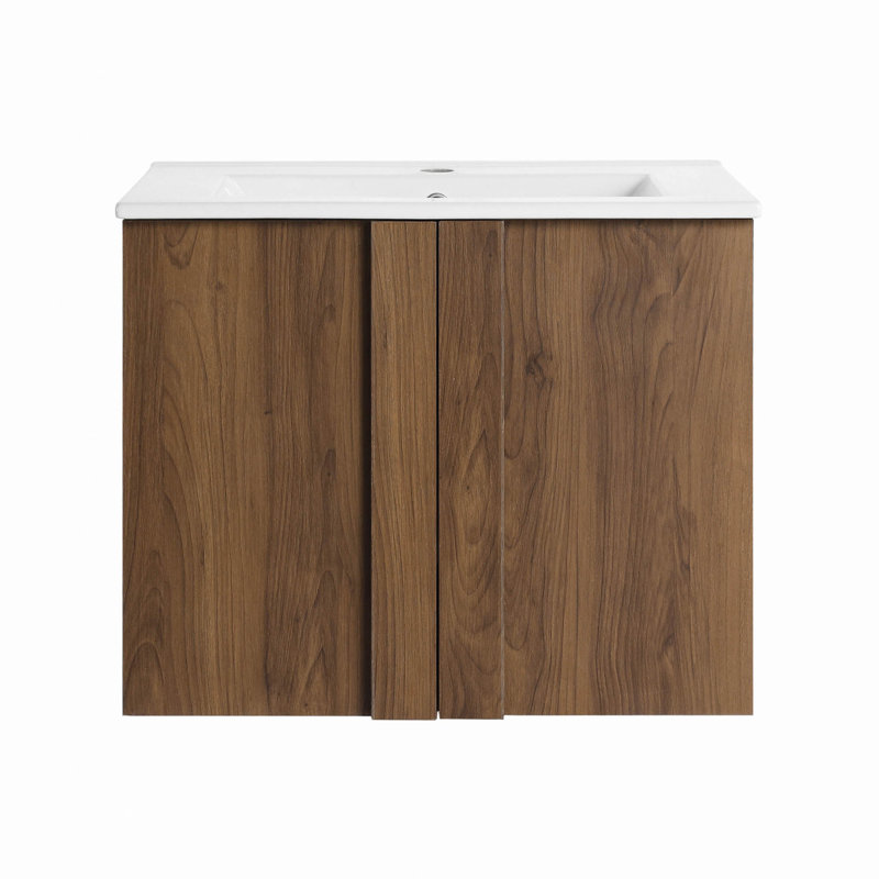 Ensemble de meuble-lavabo flottant 24 po avec lavabo, meuble-lavabo mural en ébène brun, portes à fermeture douce, ensemble de meuble-lavabo moderne peu encombrant