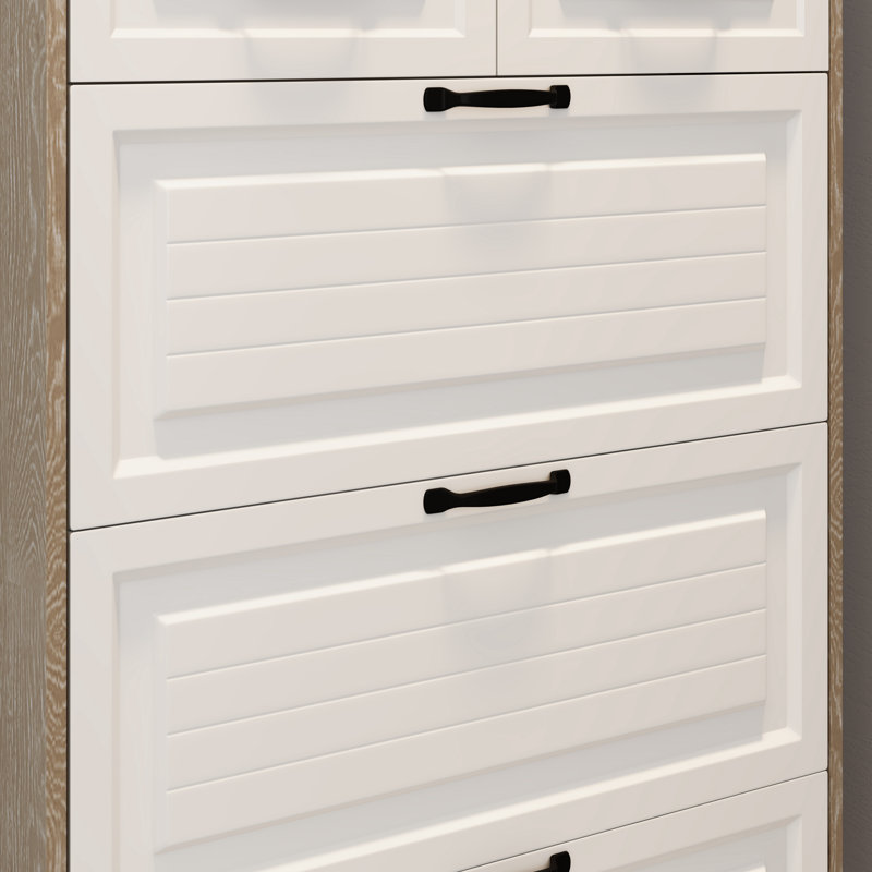 NOUVEAU Armoire à chaussures avec 3 portes, 2 tiroirs avec support, porte en PVC avec forme, grand espace de rangement