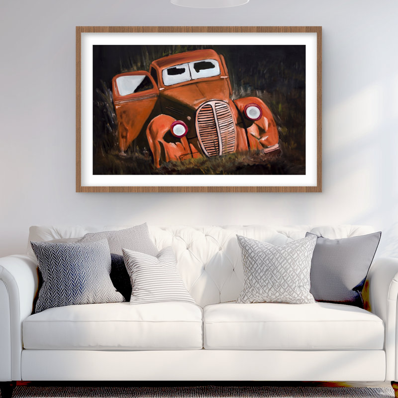 «Humpy Old Car by Night - Industrial Bed», reproduction encadrée, H 24 po x l 36 po, Brun