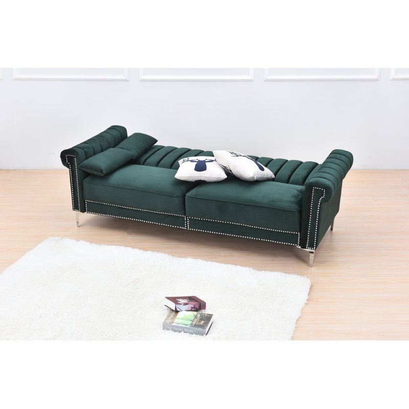 Twin 85'' Velvet Futon And Mattress, Green