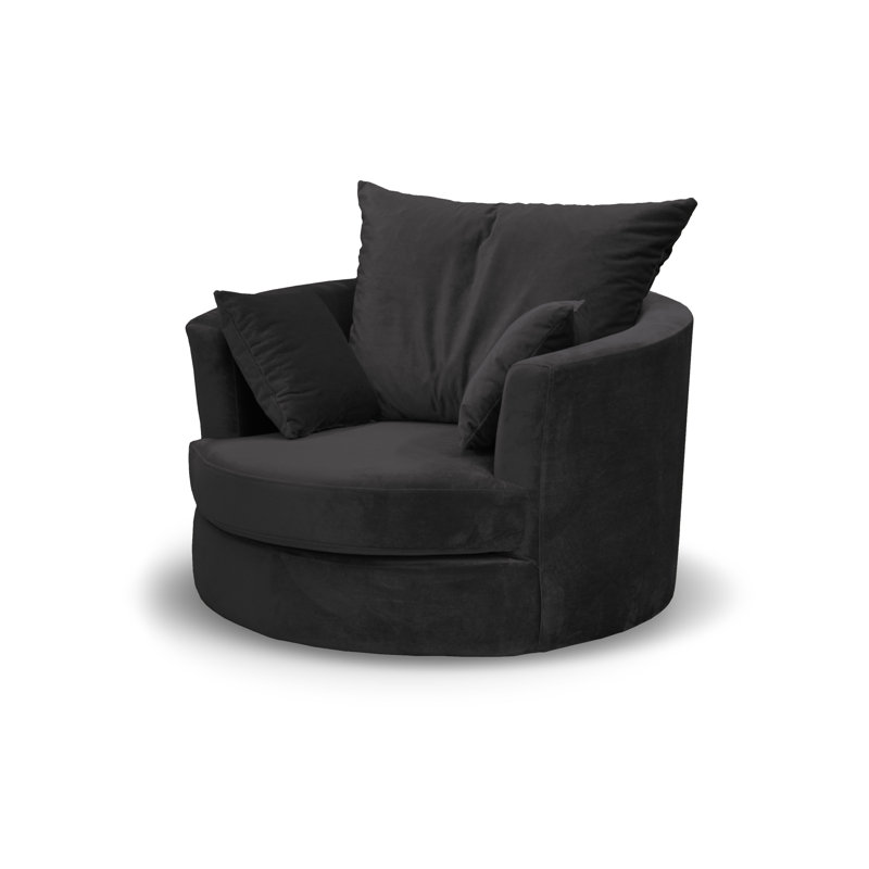 Curwood Upholstered Swivel Barrel Chair, Black
