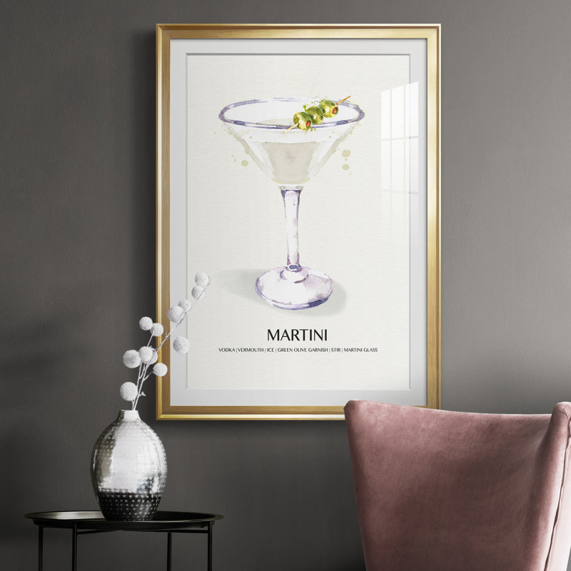 Martini - peinture encadrée, H 30,5 po x l 42,5 po x P 1,5 po, Or