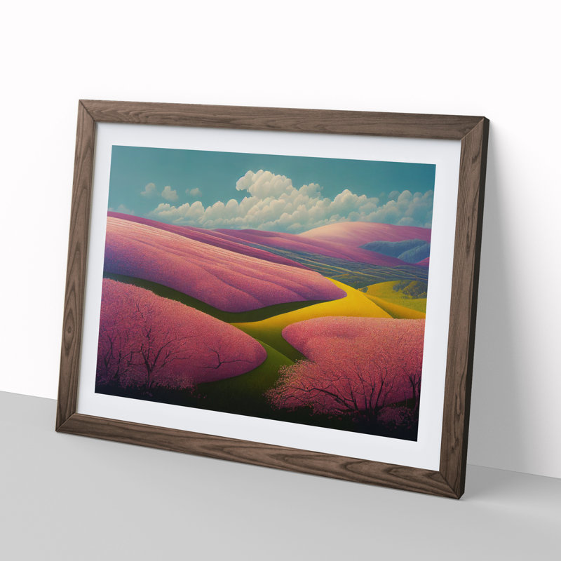 XH1022-7181X Pretty Spring Meadow Landscape Vol.2 - Single Picture Frame Print, 34cm H x 46cm W x 2cm D, Walnut Framed