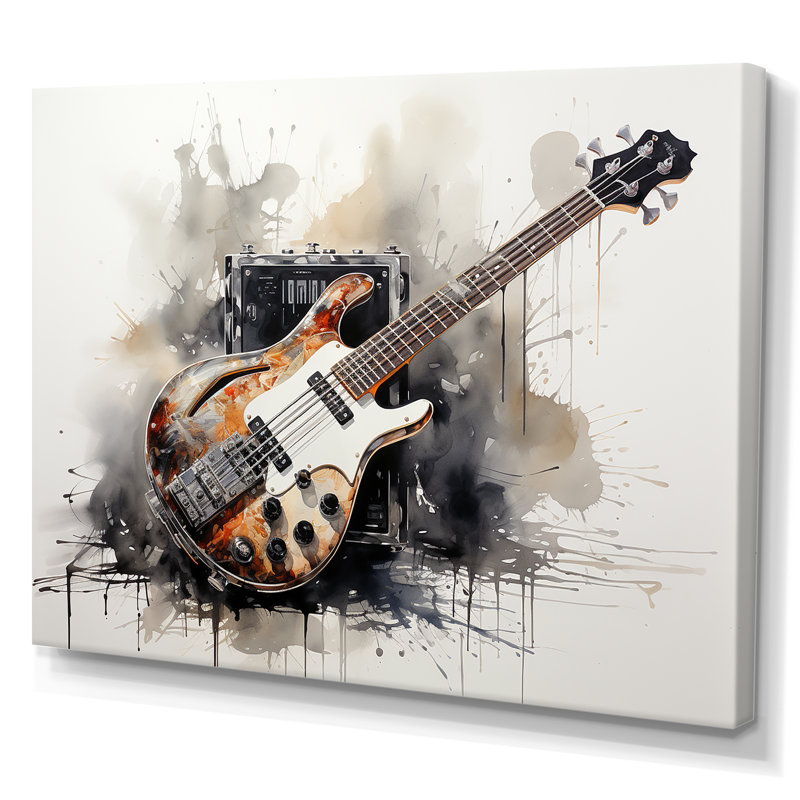 «Brown Charcoal Guitare», art mural sur toile, Toile tendue, H 34 po x l 44 po x P 1,5 po