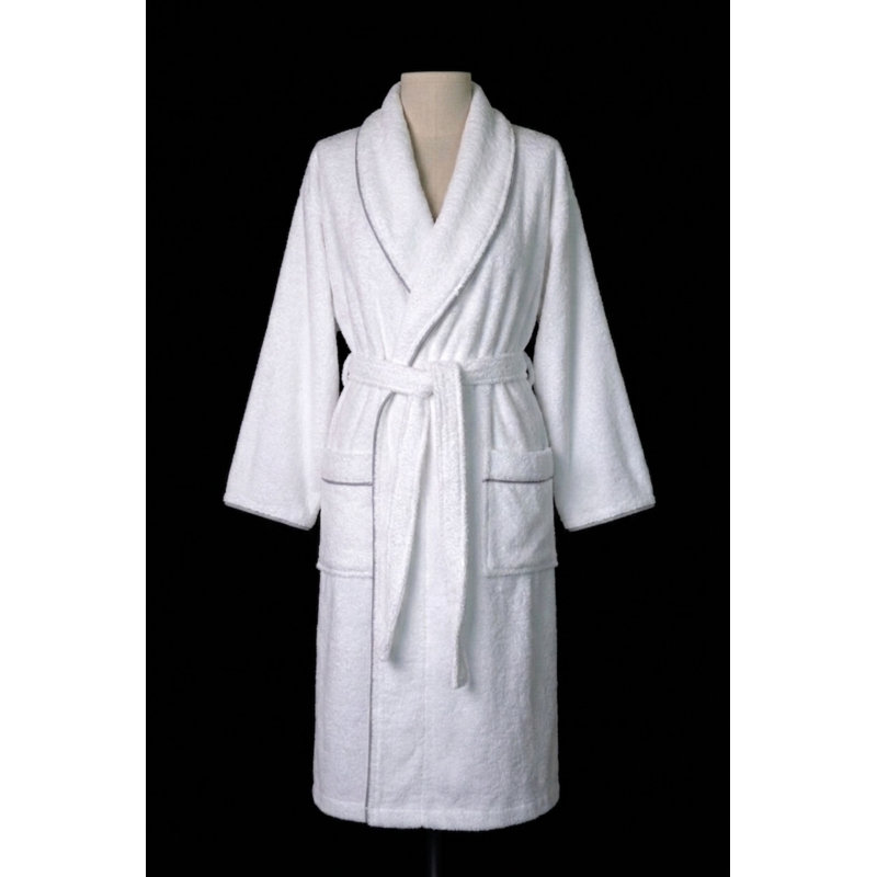 ROBE DE BAIN EN COTON AVEC PIPING GRIS - 380 GSM, S / M
