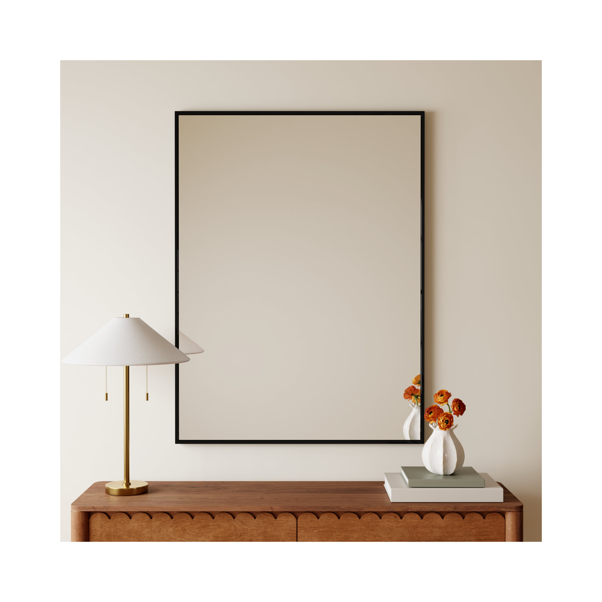 Sabine Metal Rectangle Wall Mirror, 48" x 36", Black