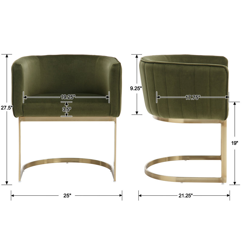 Modern Barrel Dining Chair With Backrest And Armrests Side Chair For Dining Room, Parlor And Balcony, Velvet Green, Gold