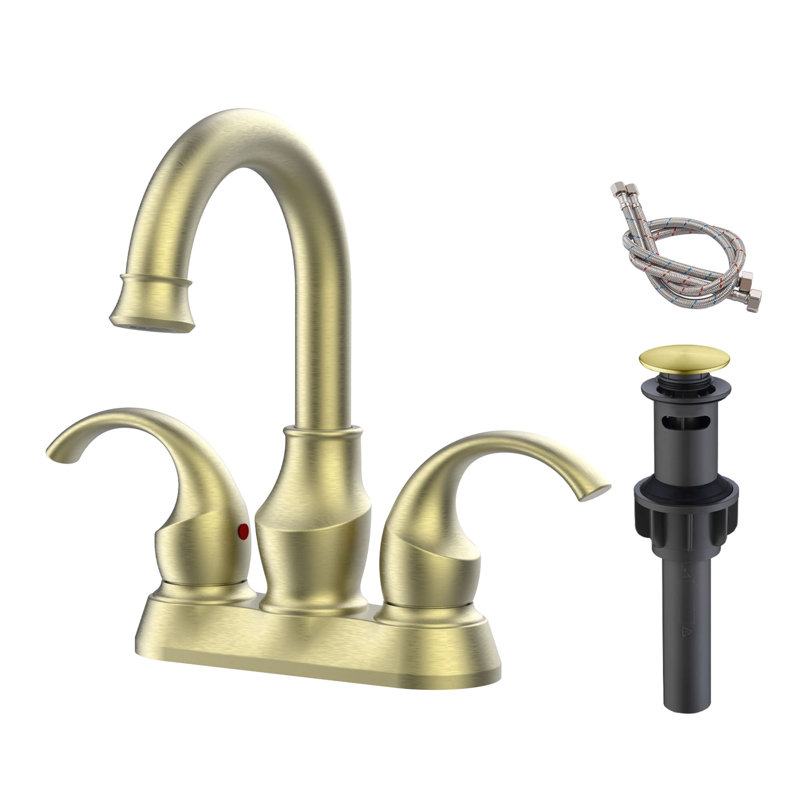 Centerset 2-handle Bathroom Faucet with Drain Assembly, Brushed Gold