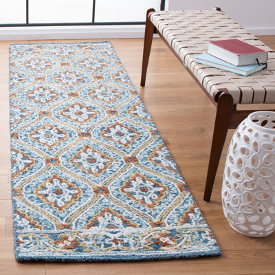 Tapis en laine / coton touffeté à la main Muhsin bleu marine / jaune