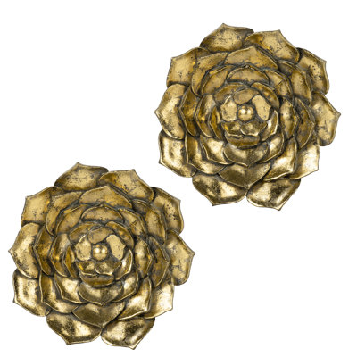 10X1.4X10 Inch Dazzling Gold Succulent Wall Decor, 2 Piece, Resin And Metal, Home Office Plaque, Piece , Metal Construction, Chic