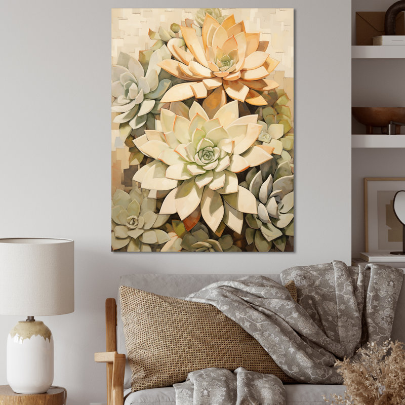 Beige plante grasse douce V, H 32 po x l 24 po x P 1 po, Toile tendue