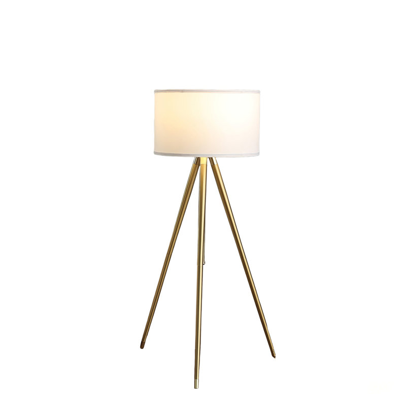 Adjustable Height Brass/Shiny Gold Modern Tripod Floor Lamp For Living Room And Bedroom, With Elegant Drum Shade