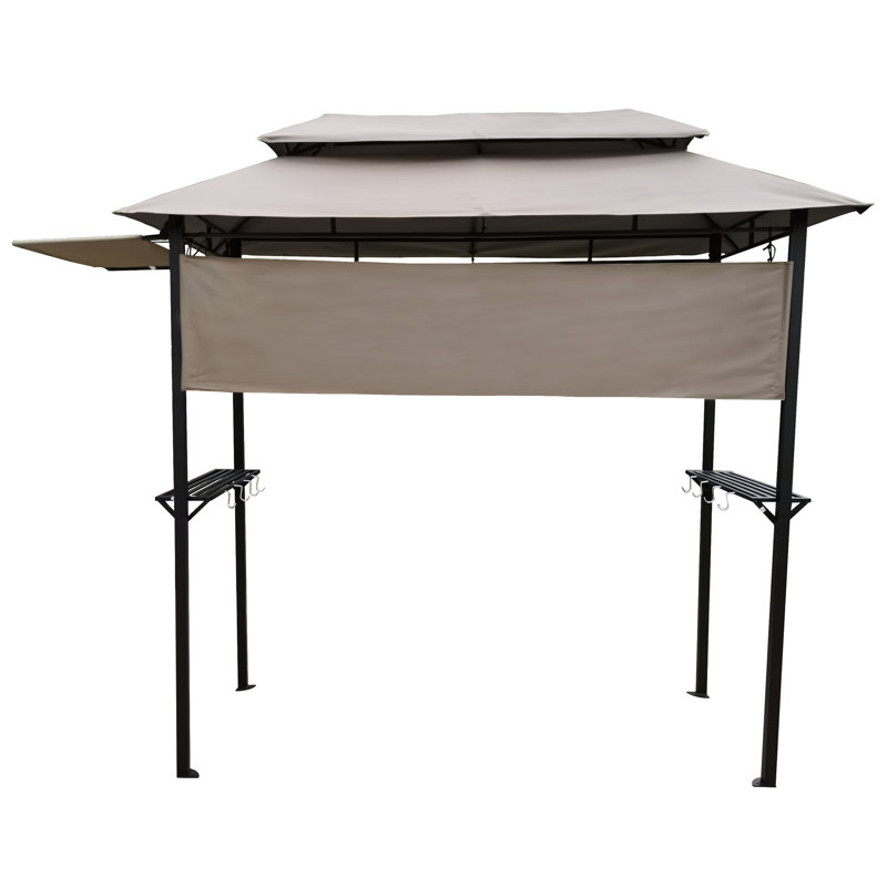 Pavillon de jardin 8 x 4 pi avec structure en acier robuste et tissu ignifuge, Tan