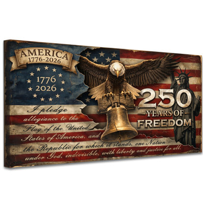 We the People American Flag Canvas Wall Art Prints, Vintage Patriotic Eagle Painting, 250th Anniversary USA Pictures Decor for Living Room Office Home 12×24 Inch