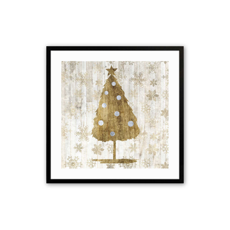 Impression d'arbre de Noël rustique doré, H 17,5 po x l 17,5 po, Cadre simple noir satiné, bois massif