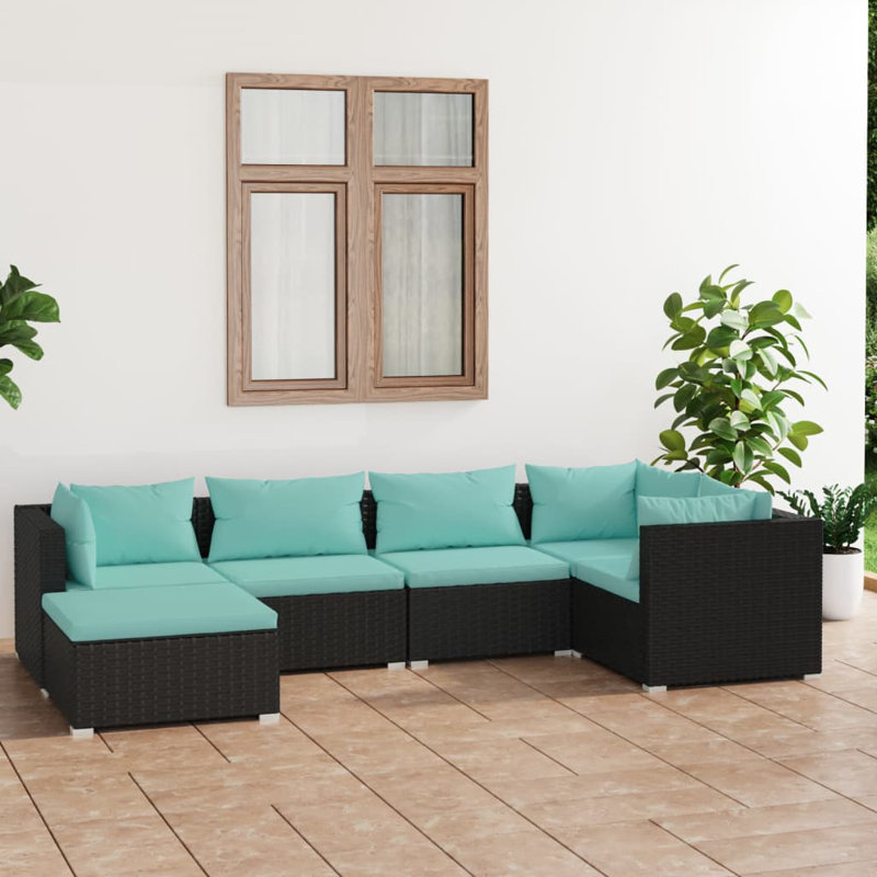 Ensemble modulaire de patio carré de 27,6 po de largeur avec coussins, Bleu eau, Noir