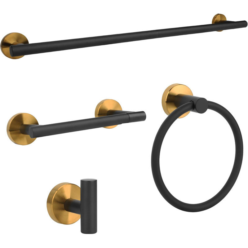 4-Piece Bathroom Hardware Set - Stainless Steel Towel Bar Set With Hand Towel Bar, Towel Ring, Toilet Paper Holder And Robe Hook - Wall Mounted For Bathroom