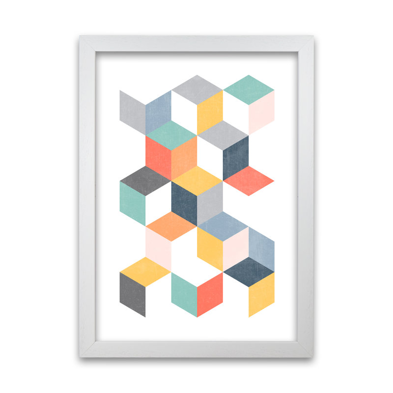 Scandinavian Geometric B - Print, 42cm H x 30cm W x 3cm D, White Frame