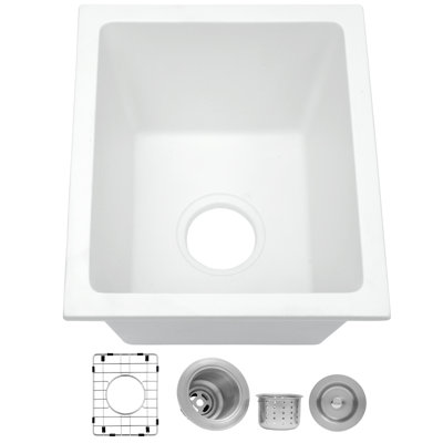 Évier de bar en granite avec accessoires encastrable Lqsqua LQS L 13 po x l 15 po