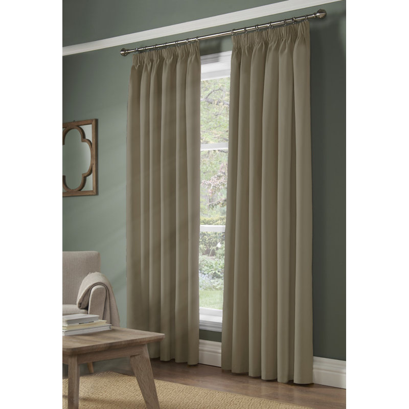 Nashli Essential Pencil Pleat Room Darkening Curtains, Width 168 x Drop 137 cm, Beige