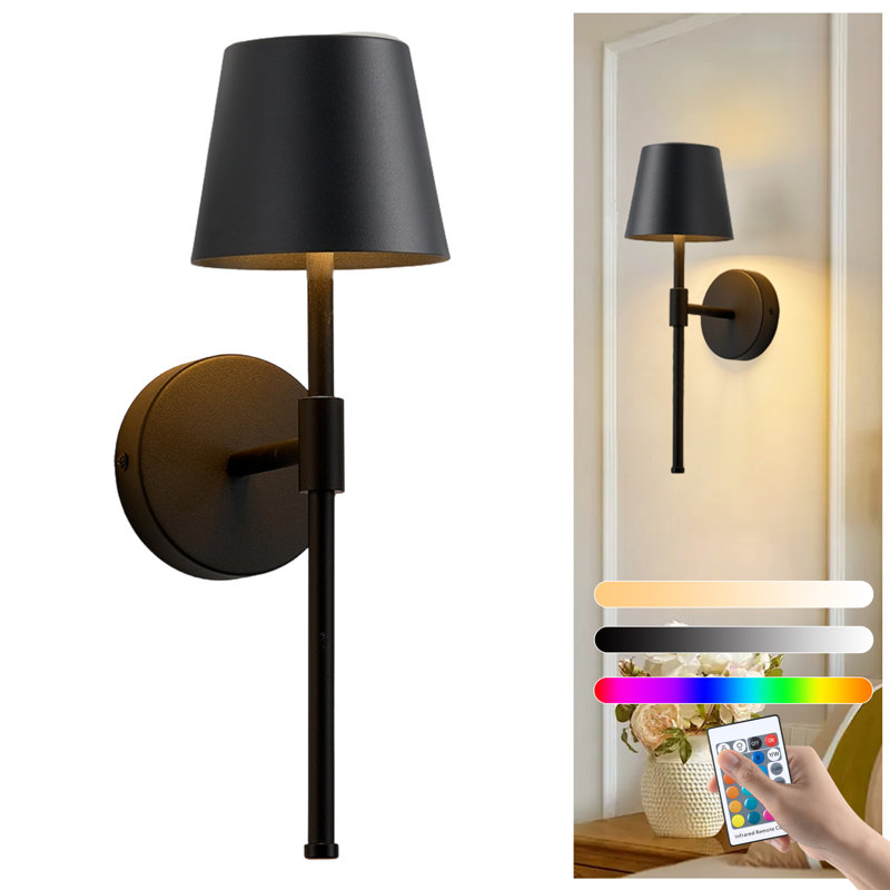 Applique murale à piles avec télécommande - RGBW, intensité réglable, minuterie, Black, RGBW Colors, Abat-jour uni