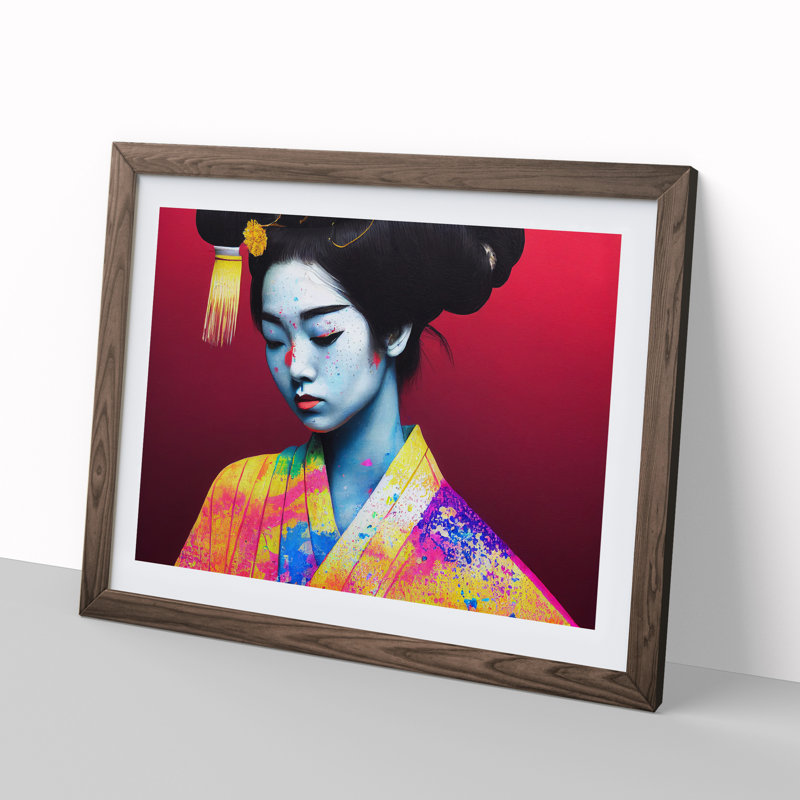 Colourful Geisha Vol.3 - Single Picture Frame Print, 25cm H x 34cm W x 2cm D, Walnut Framed