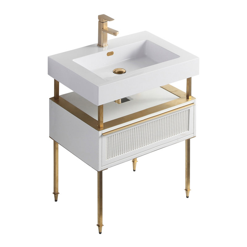 Ensemble de meuble-lavabo simple 30 po Strobel, Laiton satiné, Blanc