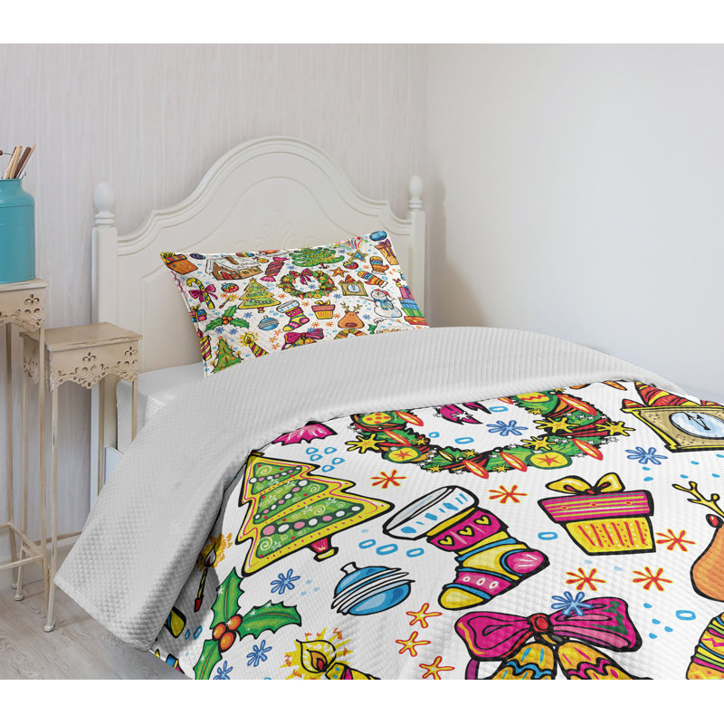 Twin White Quilted Kids Bedspread Set with Pillow Sham
