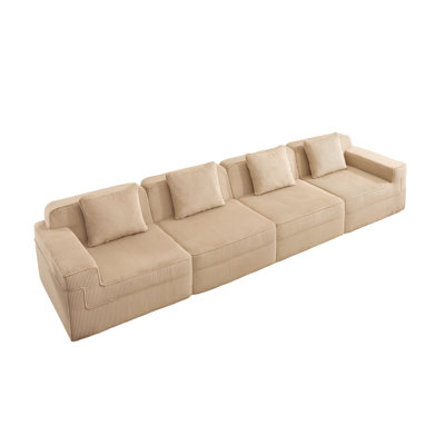 Canapé modulaire sans siège à 4 places, canapé modulaire Cloud avec assise profonde et coussins décoratifs, tissu velours côtelé
