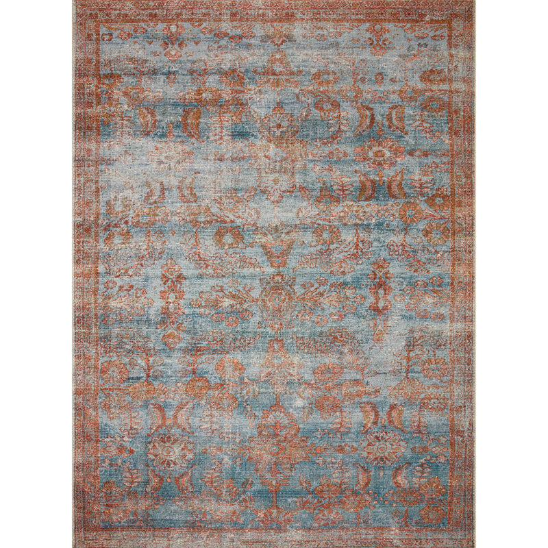 Tapis bleu / brun Dallyce, Carré 1 pi 6 po