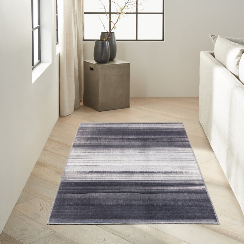 Abstract Machine Washable Polyester/Cotton Area Rug in Cream/Ivory, Rectangle 2'8" x 4'