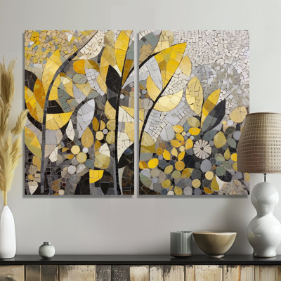 Yellow And Grey Patterns In Artistic Fusion - Yellow Wall Art